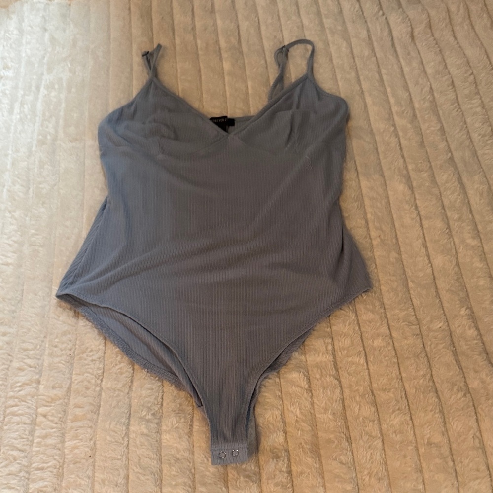 Light Blue Women's Ribbed Bodysuit